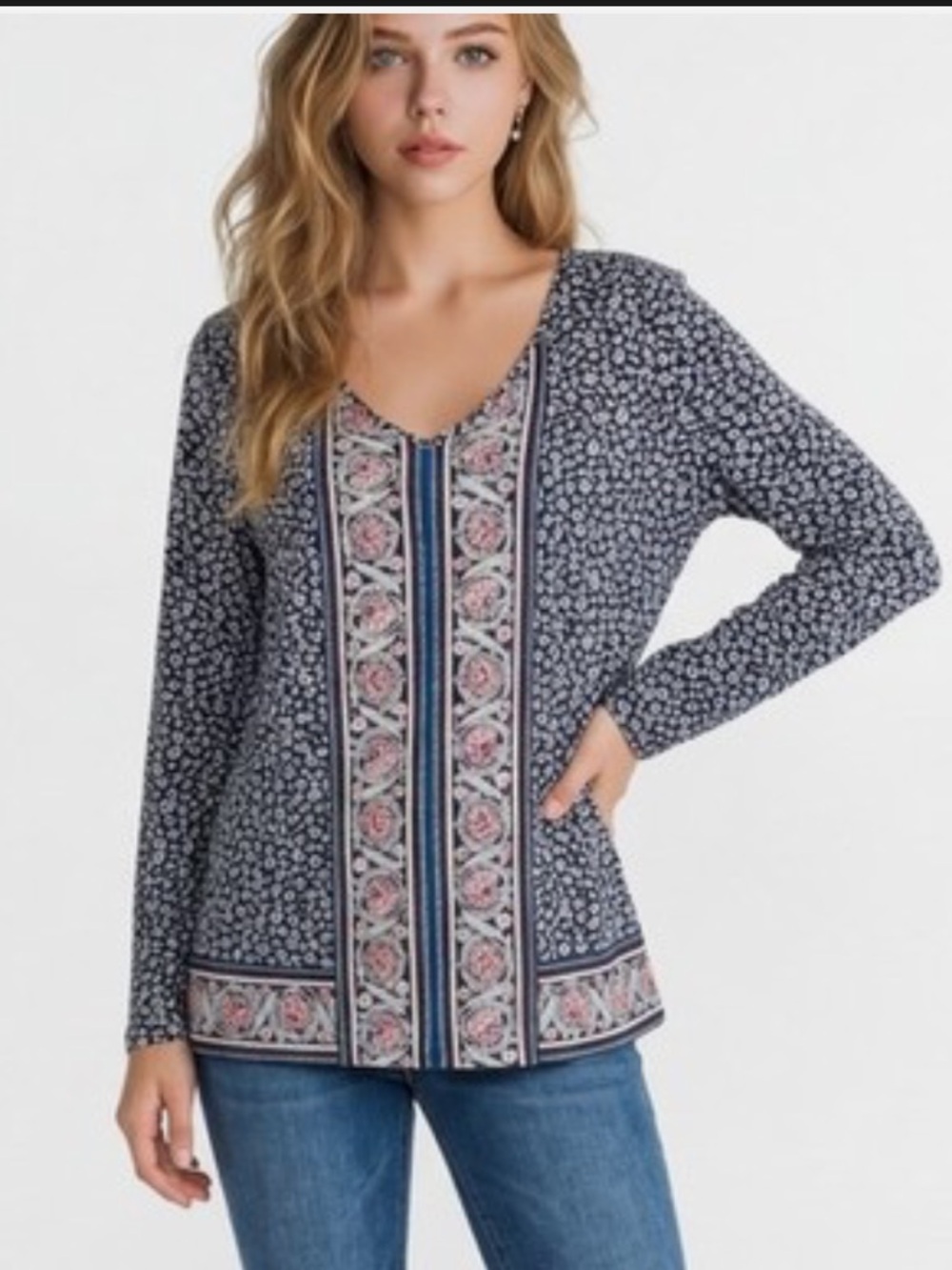 J.Jill Womens long sleeve boho top Floral Size X-Large